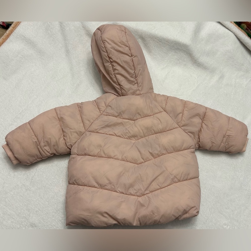 Zara Baby Sz 12-18 month Soft Pink Winter Zip Up Puffer Jacket Coat with hood - Picture 2 of 8